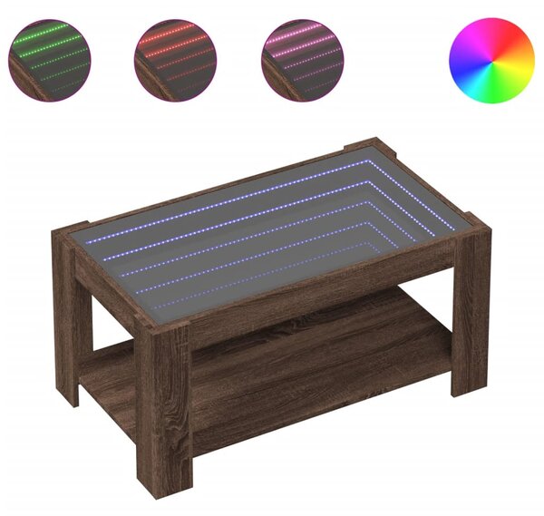 Barna tölgy szerelt fa dohányzóasztal LED-del 93 x 53 x 45 cm