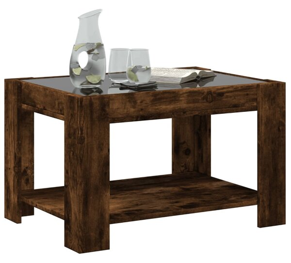 Füstös tölgy szerelt fa dohányzóasztal LED-del 73 x 53 x 45 cm