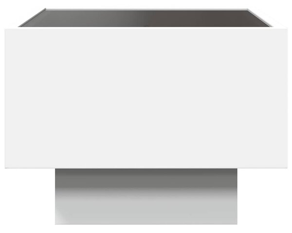 Fehér szerelt fa kisasztal LED-del 40 x 40 x 30 cm
