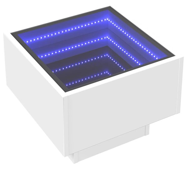 Fehér szerelt fa kisasztal LED-del 40 x 40 x 30 cm