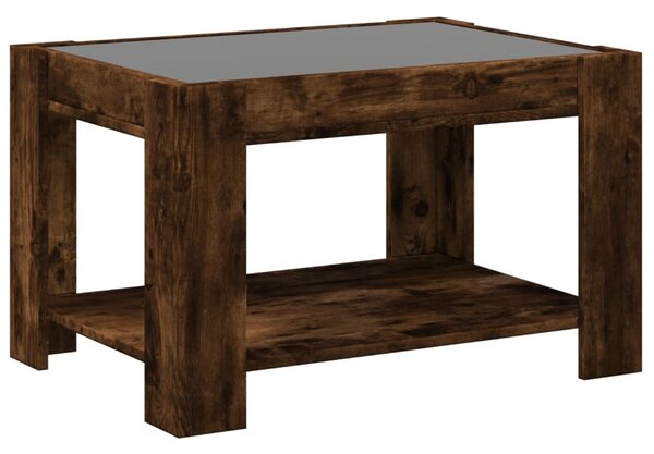 Füstös tölgy szerelt fa dohányzóasztal LED-del 73 x 53 x 45 cm