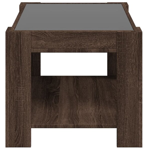 Barna tölgy szerelt fa dohányzóasztal LED-del 73 x 53 x 45 cm