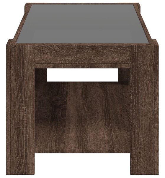 Barna tölgy szerelt fa dohányzóasztal LED-del 93 x 53 x 45 cm