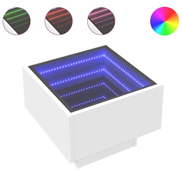 Fehér szerelt fa kisasztal LED-del 40 x 40 x 30 cm