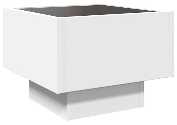 Fehér szerelt fa kisasztal LED-del 40 x 40 x 30 cm