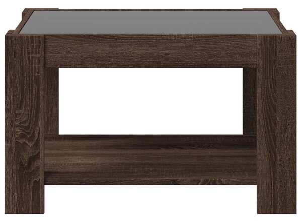 Barna tölgy szerelt fa dohányzóasztal LED-del 73 x 53 x 45 cm