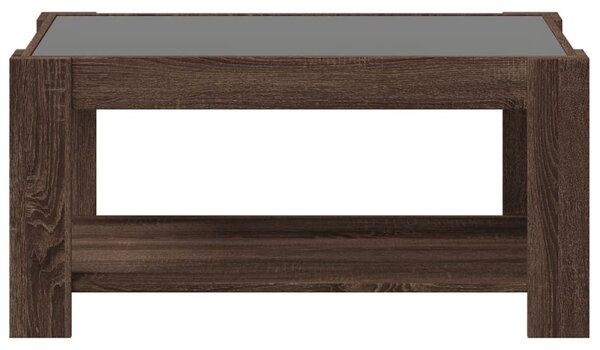 Barna tölgy szerelt fa dohányzóasztal LED-del 93 x 53 x 45 cm