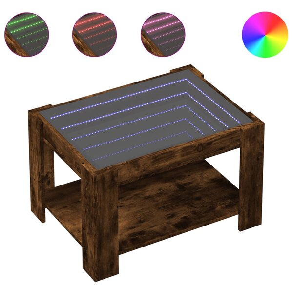 Füstös tölgy szerelt fa dohányzóasztal LED-del 73 x 53 x 45 cm