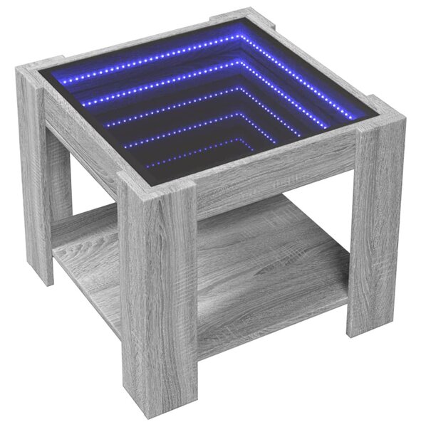 Szürke sonoma szerelt fa dohányzóasztal LED-del 53 x 53 x 45 cm
