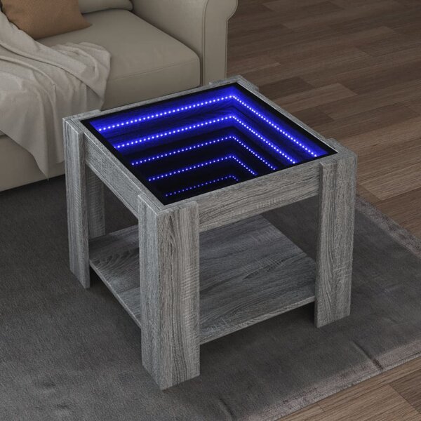 Szürke sonoma szerelt fa dohányzóasztal LED-del 53 x 53 x 45 cm