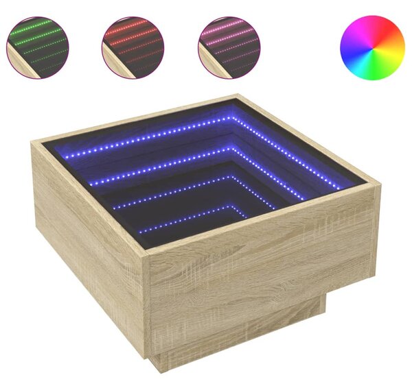 Sonoma tölgy szerelt fa dohányzóasztal LED-del 50 x 50 x 30 cm