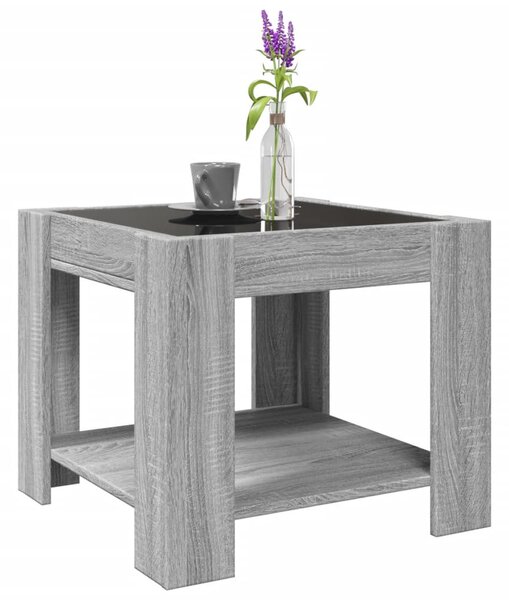 Szürke sonoma szerelt fa dohányzóasztal LED-del 53 x 53 x 45 cm