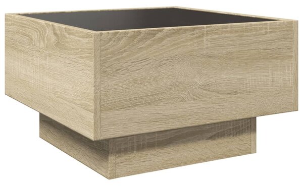 Sonoma tölgy szerelt fa dohányzóasztal LED-del 50 x 50 x 30 cm