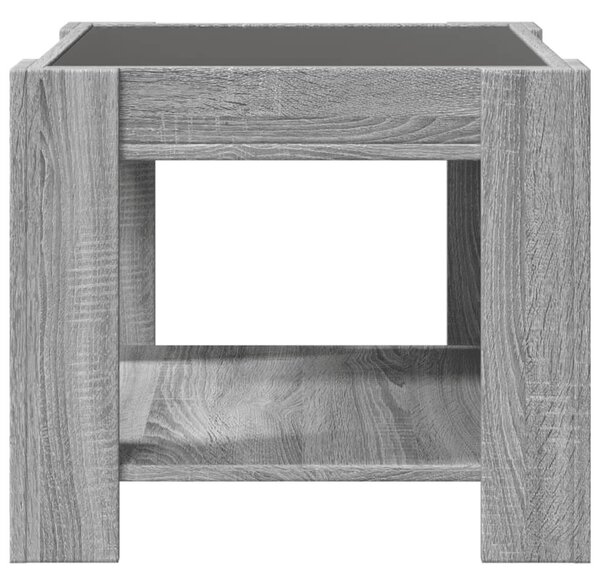 Szürke sonoma szerelt fa dohányzóasztal LED-del 53 x 53 x 45 cm