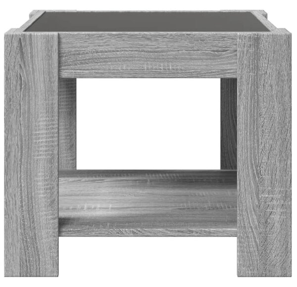 Szürke sonoma szerelt fa dohányzóasztal LED-del 53 x 53 x 45 cm