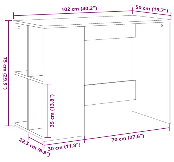 Betonszürke szerelt fa íróasztal 102x50x75 cm