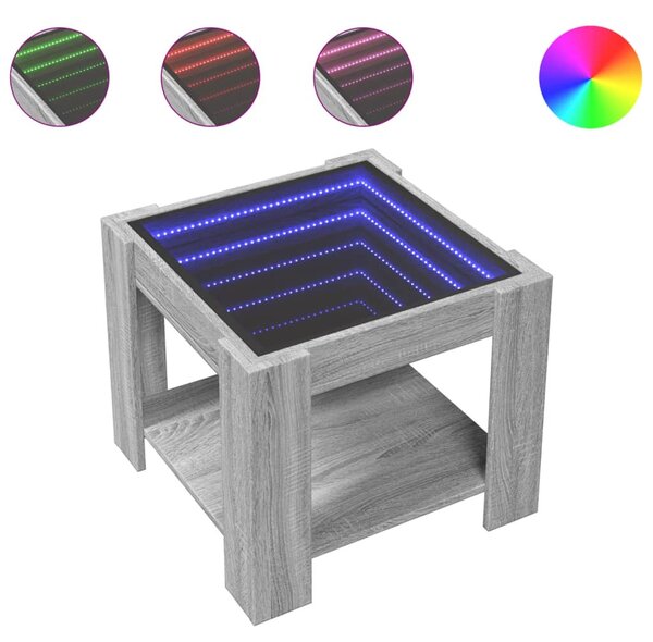 Szürke sonoma szerelt fa dohányzóasztal LED-del 53 x 53 x 45 cm