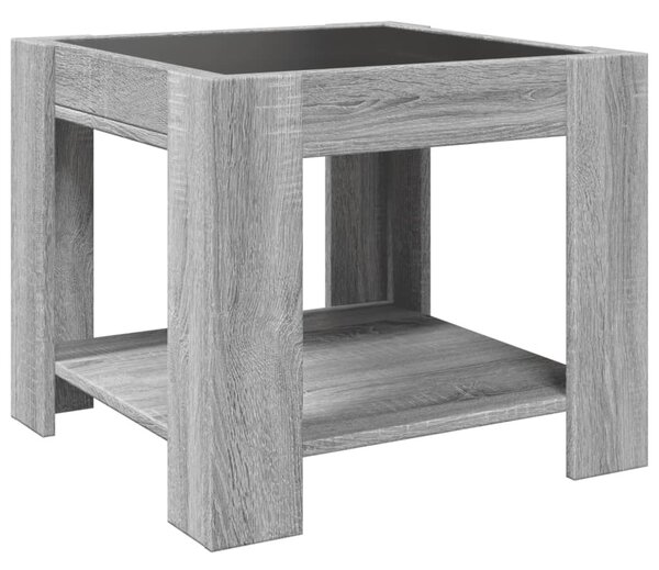 Szürke sonoma szerelt fa dohányzóasztal LED-del 53 x 53 x 45 cm