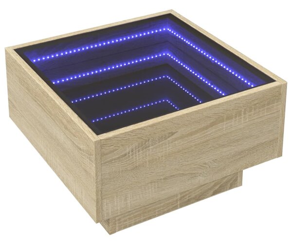 Sonoma tölgy szerelt fa dohányzóasztal LED-del 50 x 50 x 30 cm
