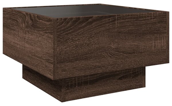 Barna tölgy szerelt fa dohányzóasztal LED-del 50 x 50 x 30 cm
