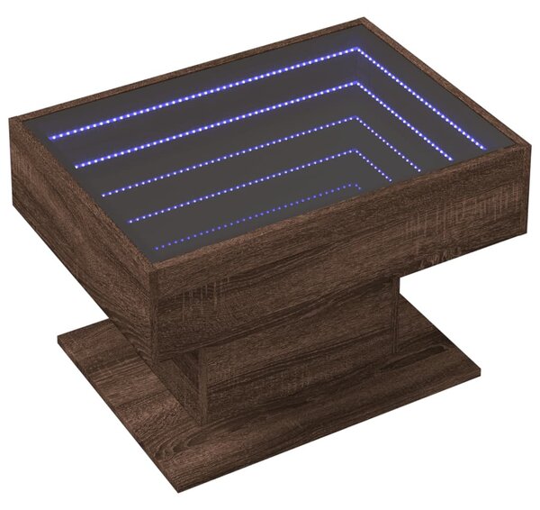 Barna tölgy szerelt fa dohányzóasztal LED-del 70 x 50 x 45 cm