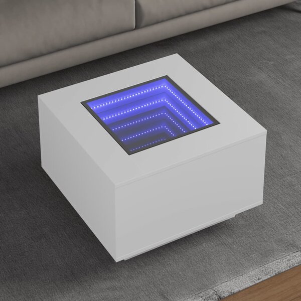 Fehér szerelt fa dohányzóasztal LED-lámpákkal 60 x 60 x 40 cm