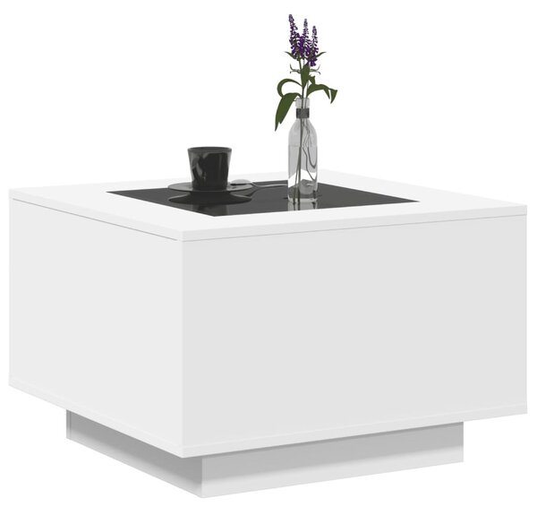 Fehér szerelt fa dohányzóasztal LED-lámpákkal 60 x 60 x 40 cm