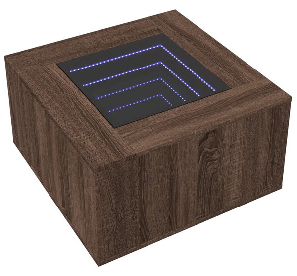 Barna tölgy szerelt fa dohányzóasztal LED-del 60 x 60 x 40 cm