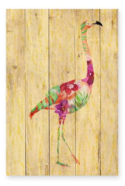 Flowers Flamingo fali dekoráció borovi fenyőből, 60 x 40 cm - Madre Selva