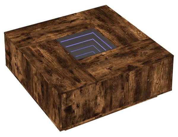 Tölgy színű végtelen hatású LED-es dohányzóasztal 100x100x40 cm