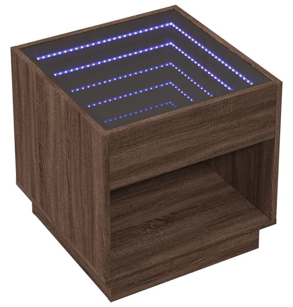 Barna tölgy végtelen hatású LED-es éjjeliszekrény 50x50x50 cm