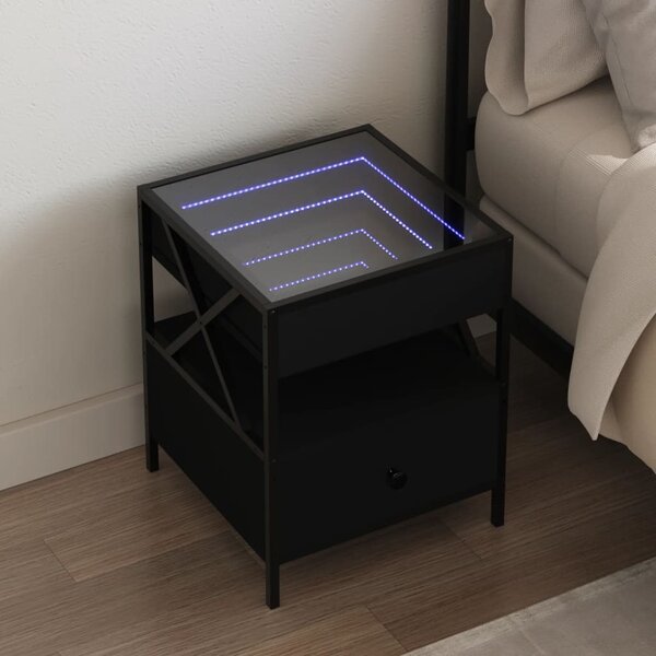 VidaXL fekete végtelen hatású LED-es éjjeliszekrény 40 x 40 x 51 cm