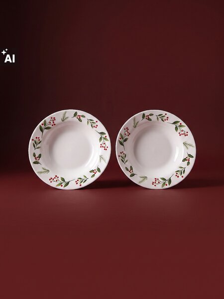 Sinsay - Üveg mélytányérok karácsonyi ágnyomattal 2 pack - többszínű