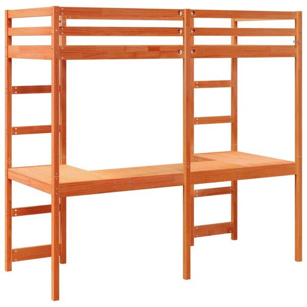 Viaszbarna tömör fenyő galériaágy-keret matrac nélkül 75x190 cm