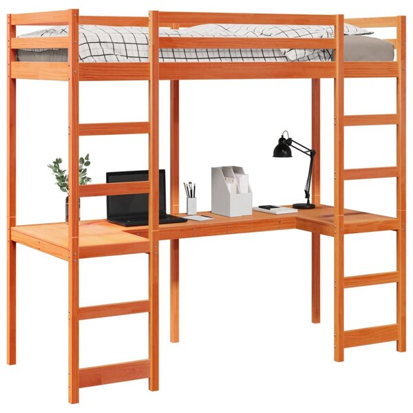 Viaszbarna tömör fenyő galériaágy-keret matrac nélkül 75x190 cm