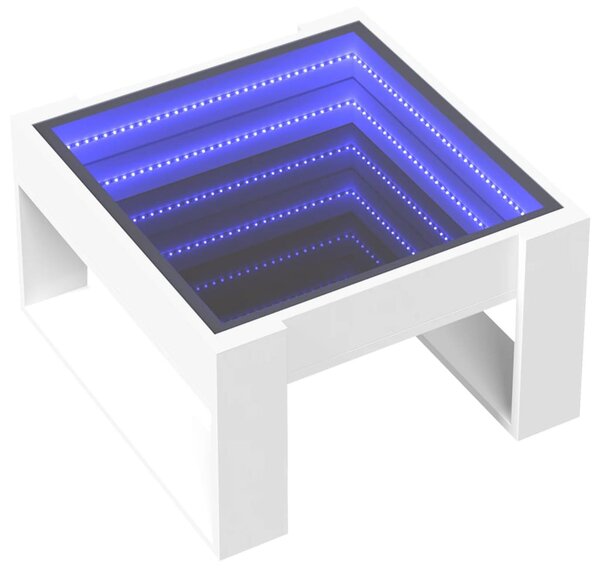 Fehér végtelen hatású LED-es dohányzóasztal 50 x 53 x 30 cm