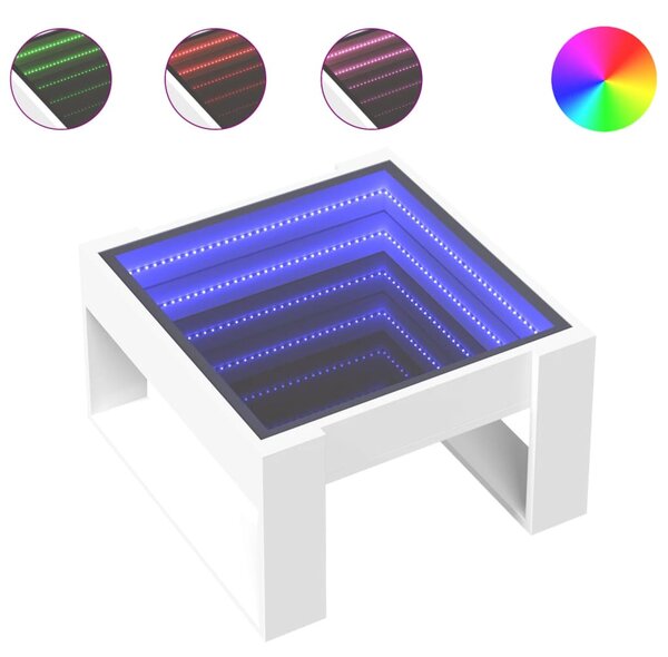 Fehér végtelen hatású LED-es dohányzóasztal 50 x 53 x 30 cm