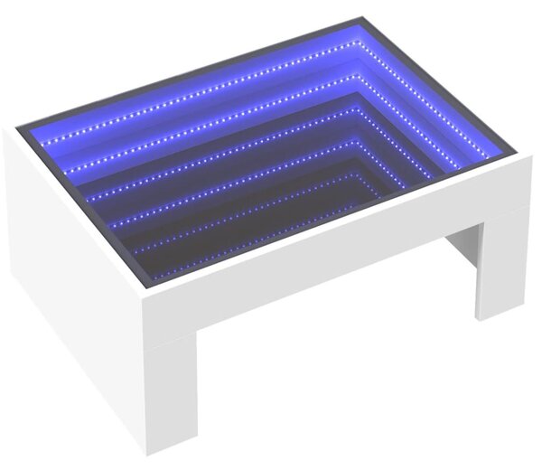 Fehér végtelen hatású LED-es dohányzóasztal 70 x 50 x 30 cm