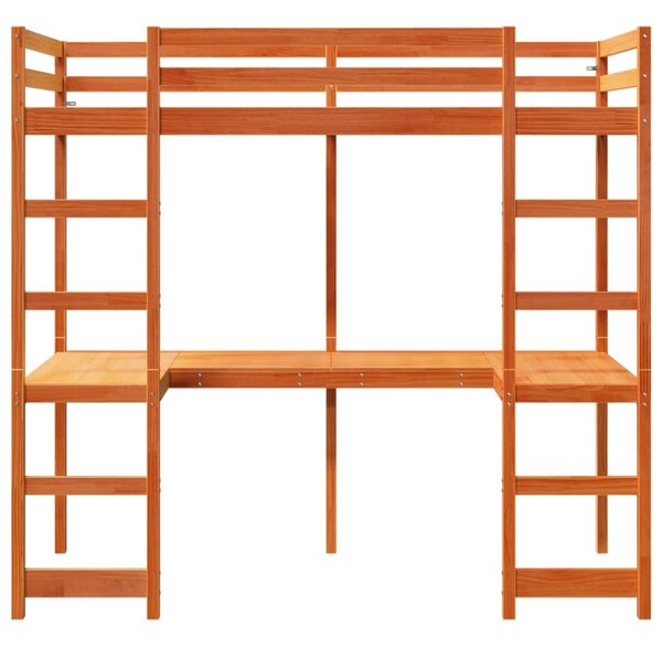 Viaszbarna tömör fenyő galériaágy-keret matrac nélkül 75x190 cm