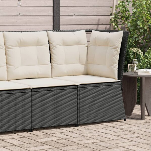 Fekete polyrattan kerti sarokkanapé párnával