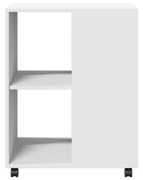 Fehér szerelt fa kisasztal kerekekkel 55 x 60 x 78 cm