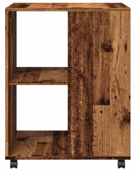 Antik fa színű szerelt fa kisasztal kerekekkel 55 x 60 x 78 cm