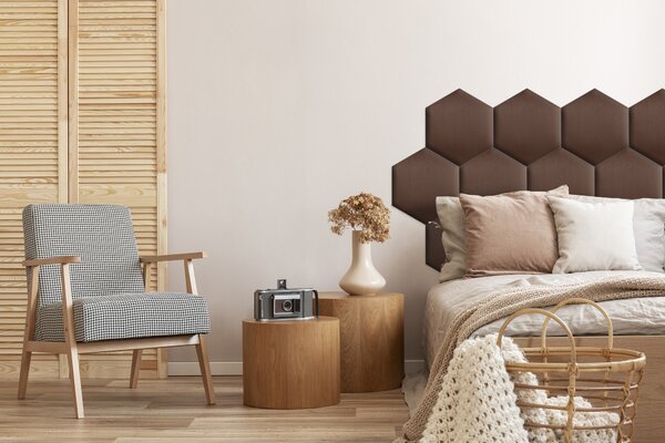 Kárpitozott panel - Hatszög - 30x26cm Szín: Barna