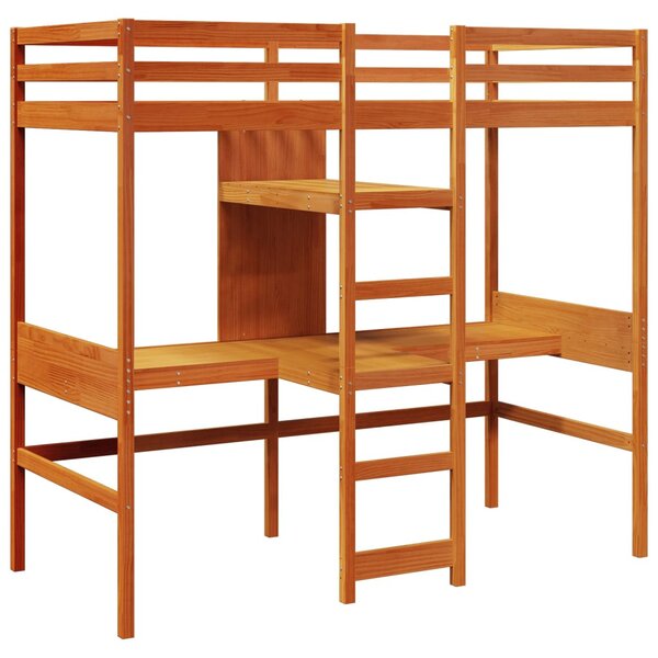 Viaszbarna tömör fenyő galériaágy-keret matrac nélkül 75x190 cm