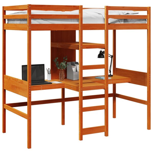 Viaszbarna tömör fenyő galériaágy-keret matrac nélkül 75x190 cm