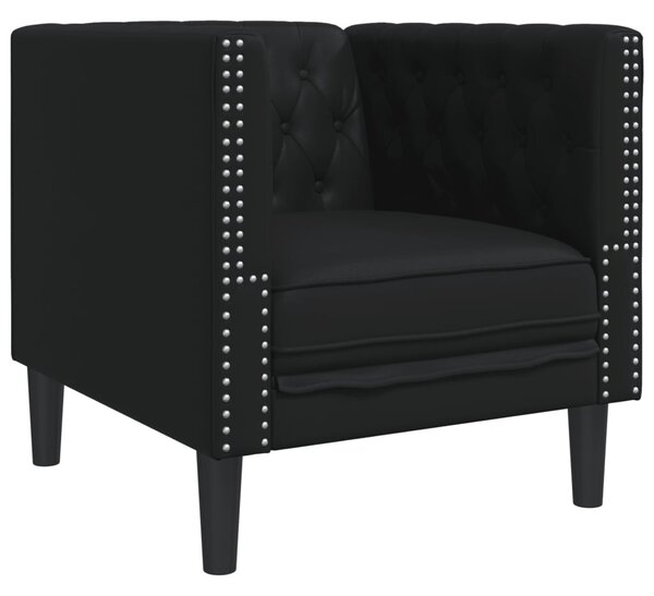 Fekete műbőr Chesterfield kanapé