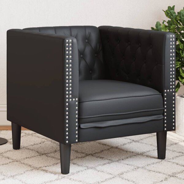 Fekete műbőr Chesterfield kanapé