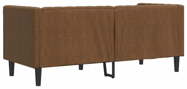 2 személyes barna műbőr Chesterfield kanapé hengerpárnákkal