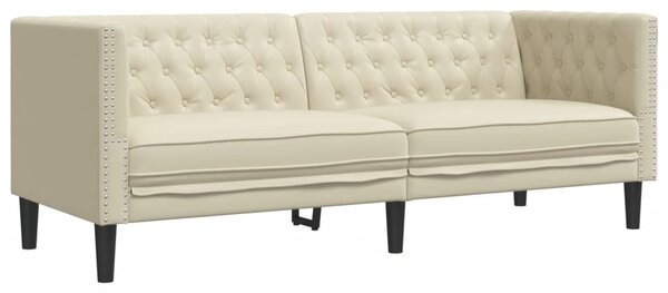 3 személyes krémszínű műbőr Chesterfield kanapé