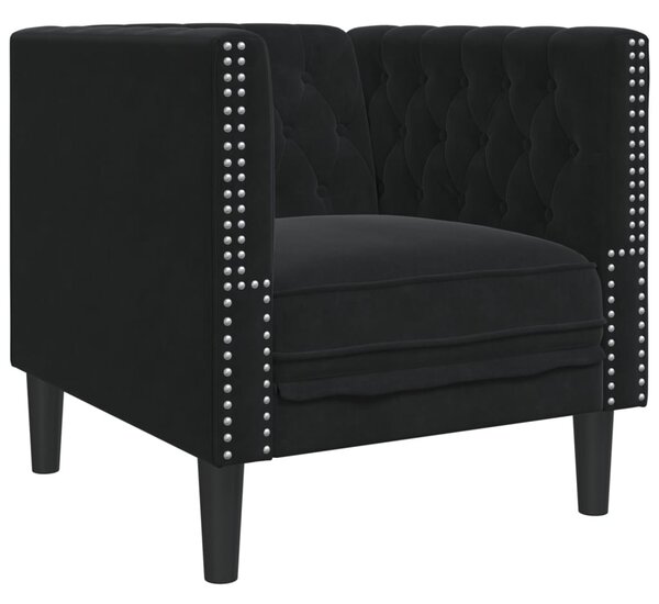 Fekete bársony Chesterfield kanapéfotel